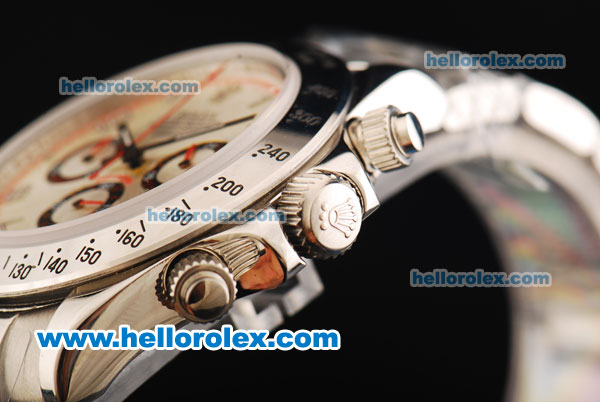 Rolex Daytona Chronograph Miyota Quartz Movement Full Steel with White Dial - Click Image to Close